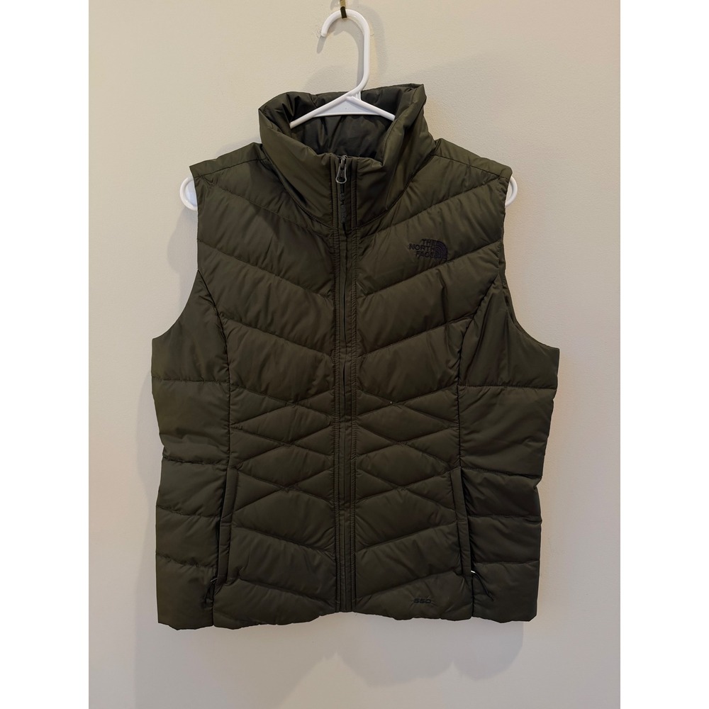The North Face Womens 550 Down Puffer Vest Olive Green Large Full Zip Alpz